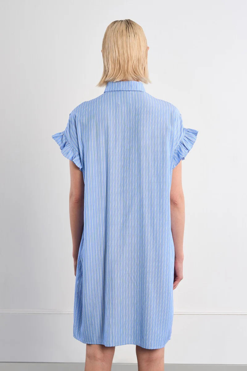 Cotton shirt dress, smocked-Blue