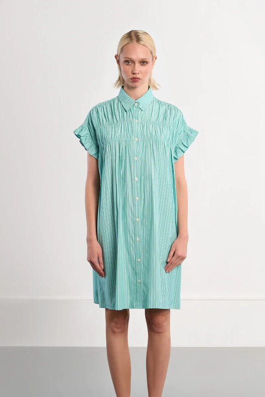 Cotton shirt dress, smocked-Mint