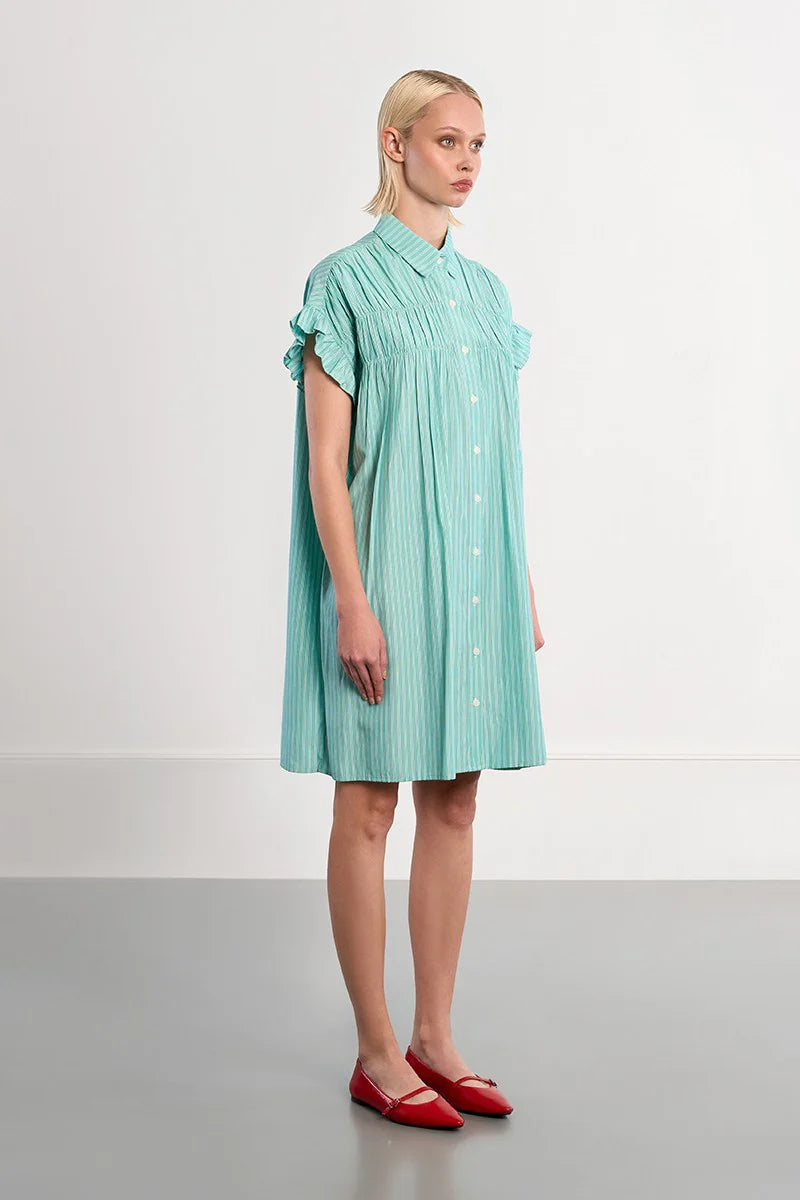 Cotton shirt dress, smocked-Mint
