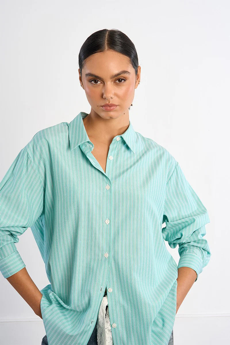 Oversized striped shirt-Mint