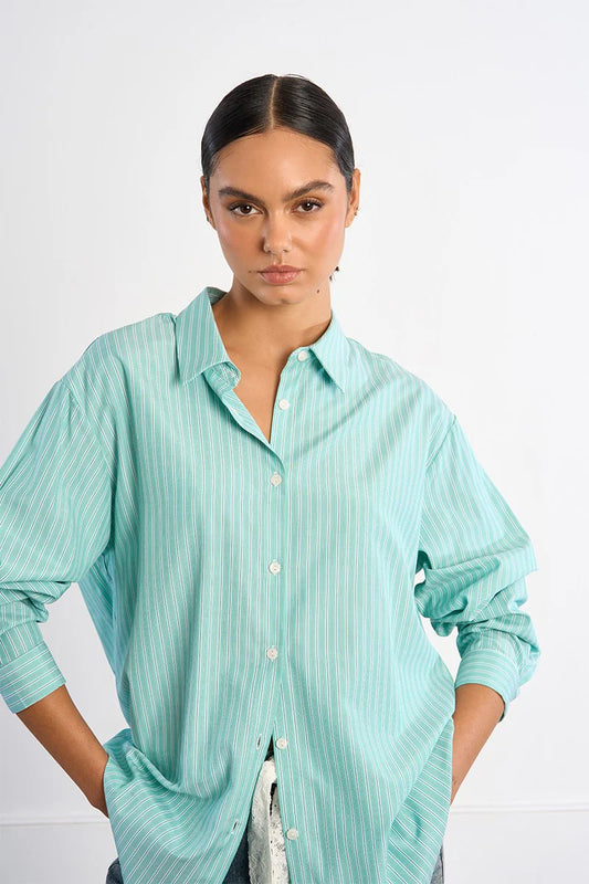Oversized striped shirt-Mint
