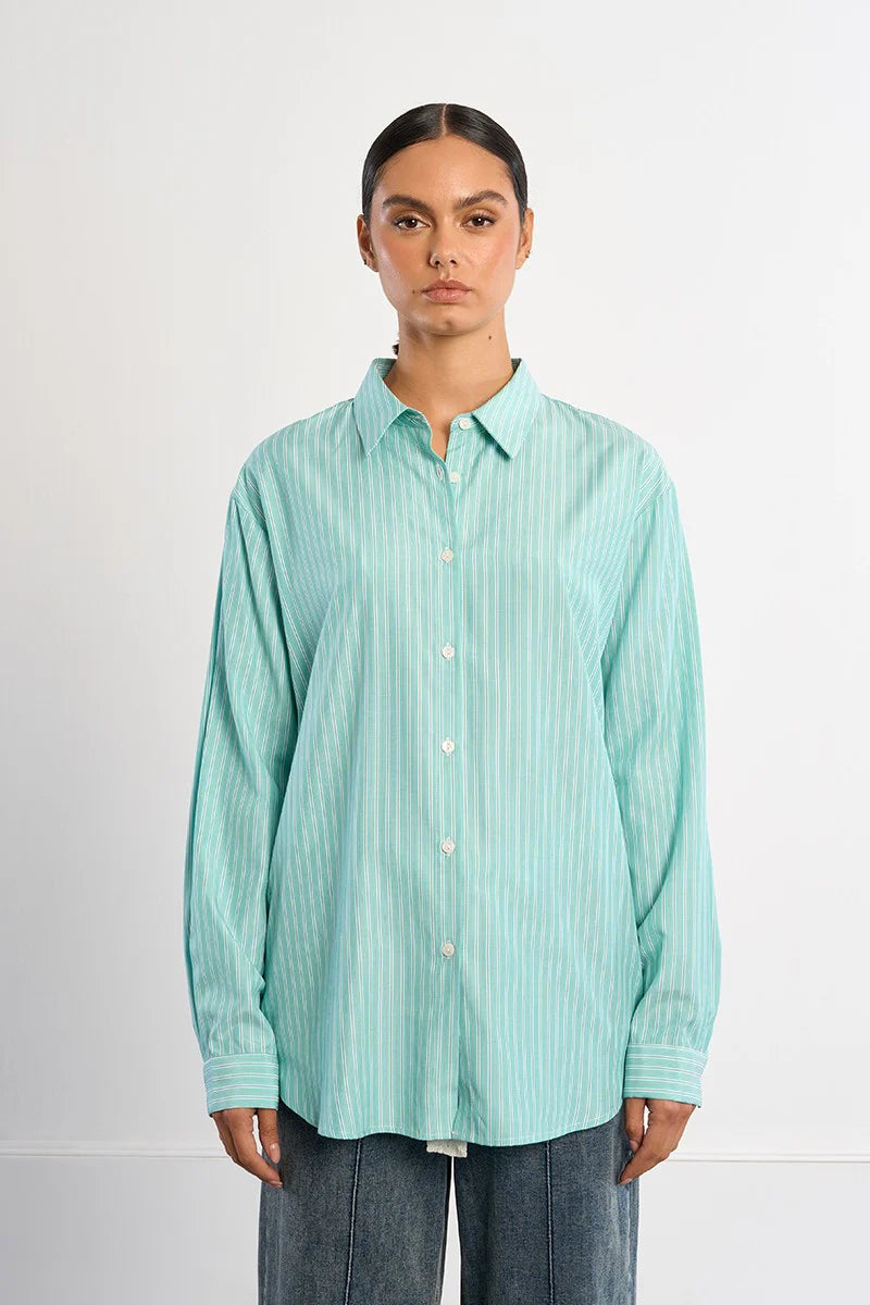 Oversized striped shirt-Mint