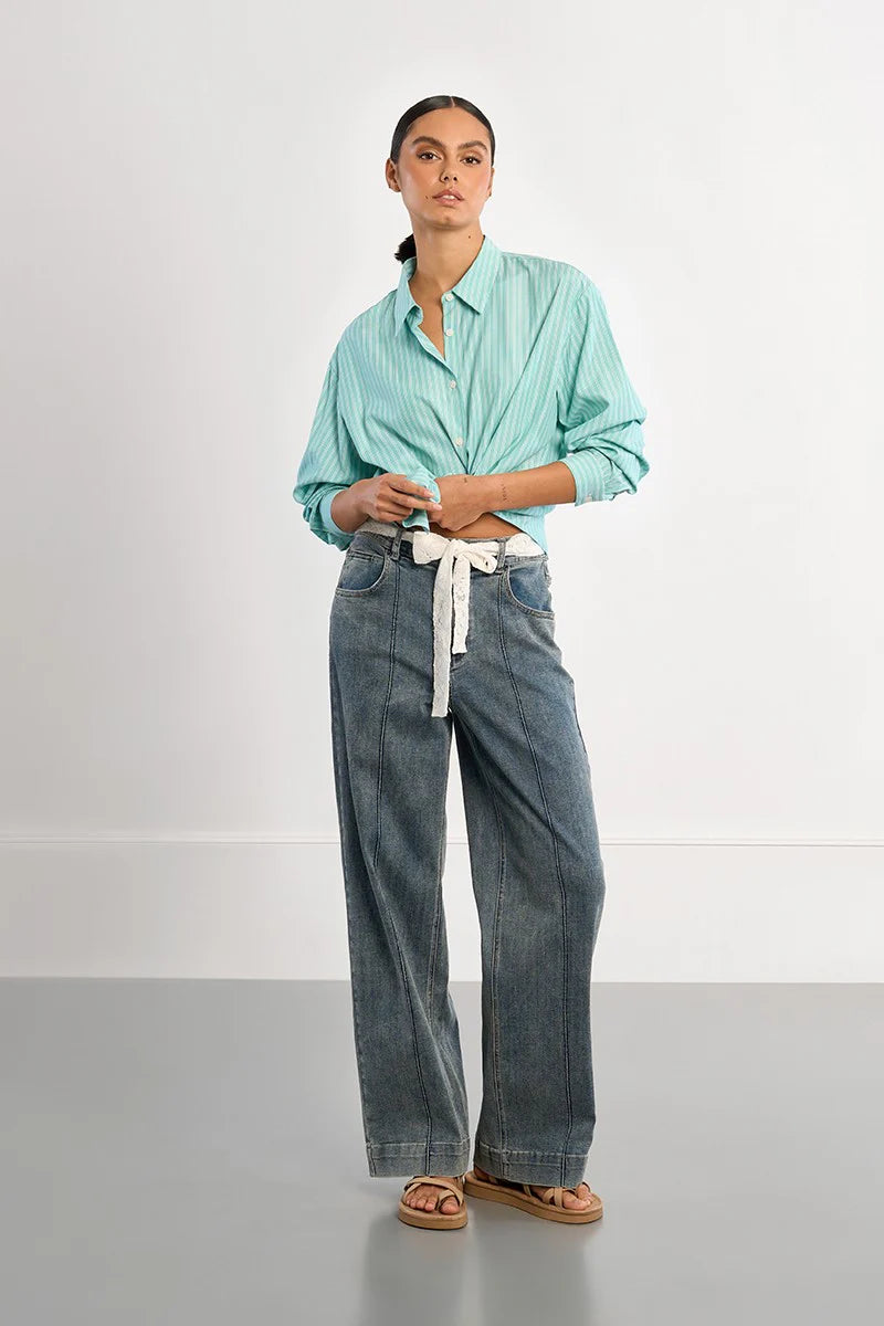 Oversized striped shirt-Mint