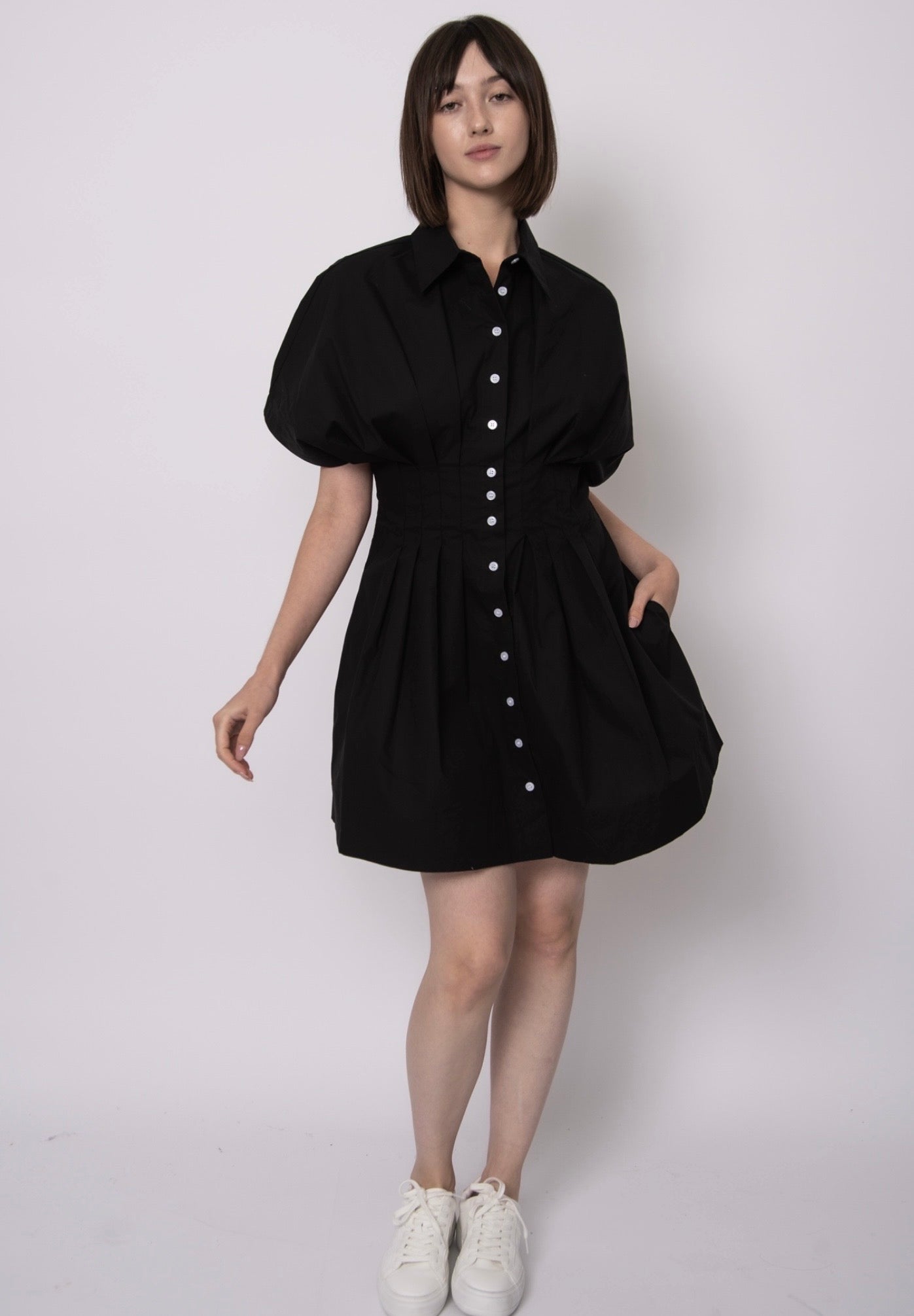 Lorine Poplin Mini Dress-Black