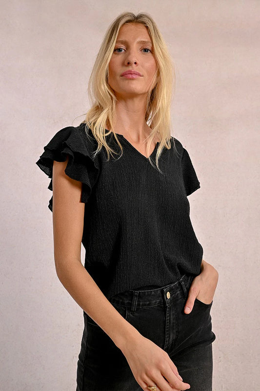 Ruffled Top-Black
