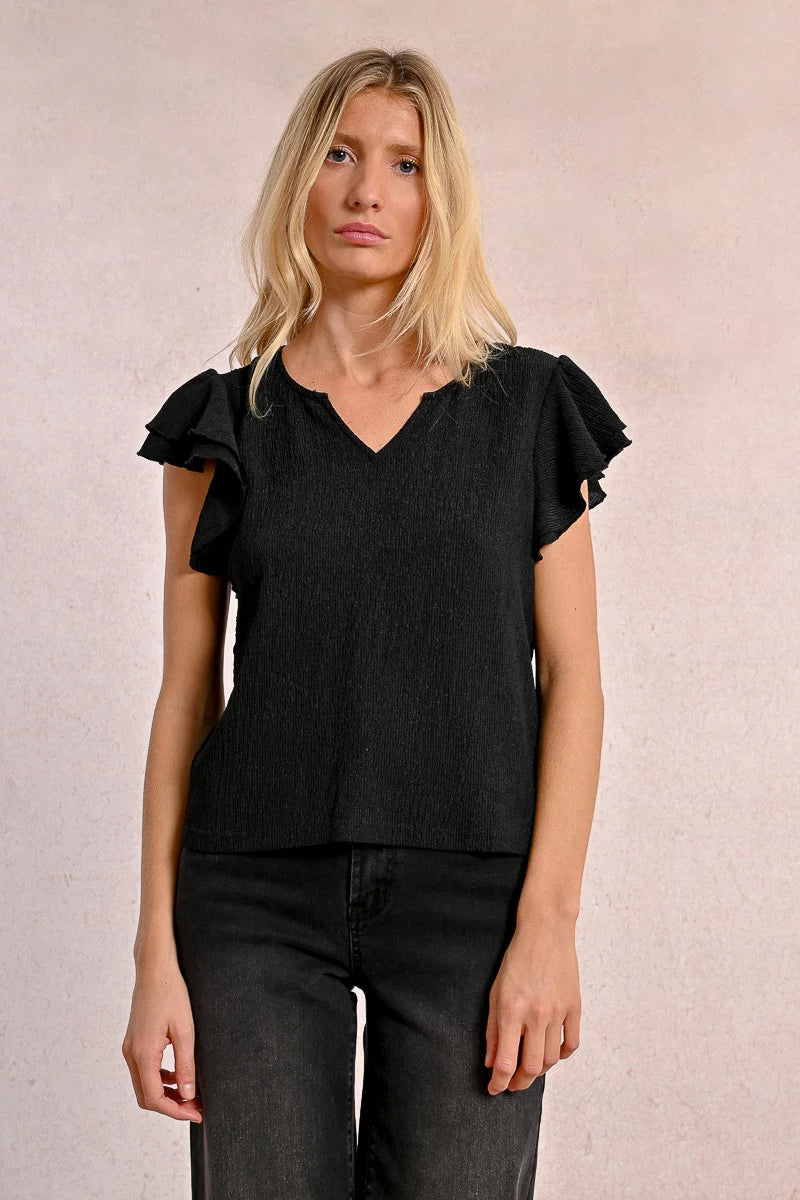 Ruffled Top-Black