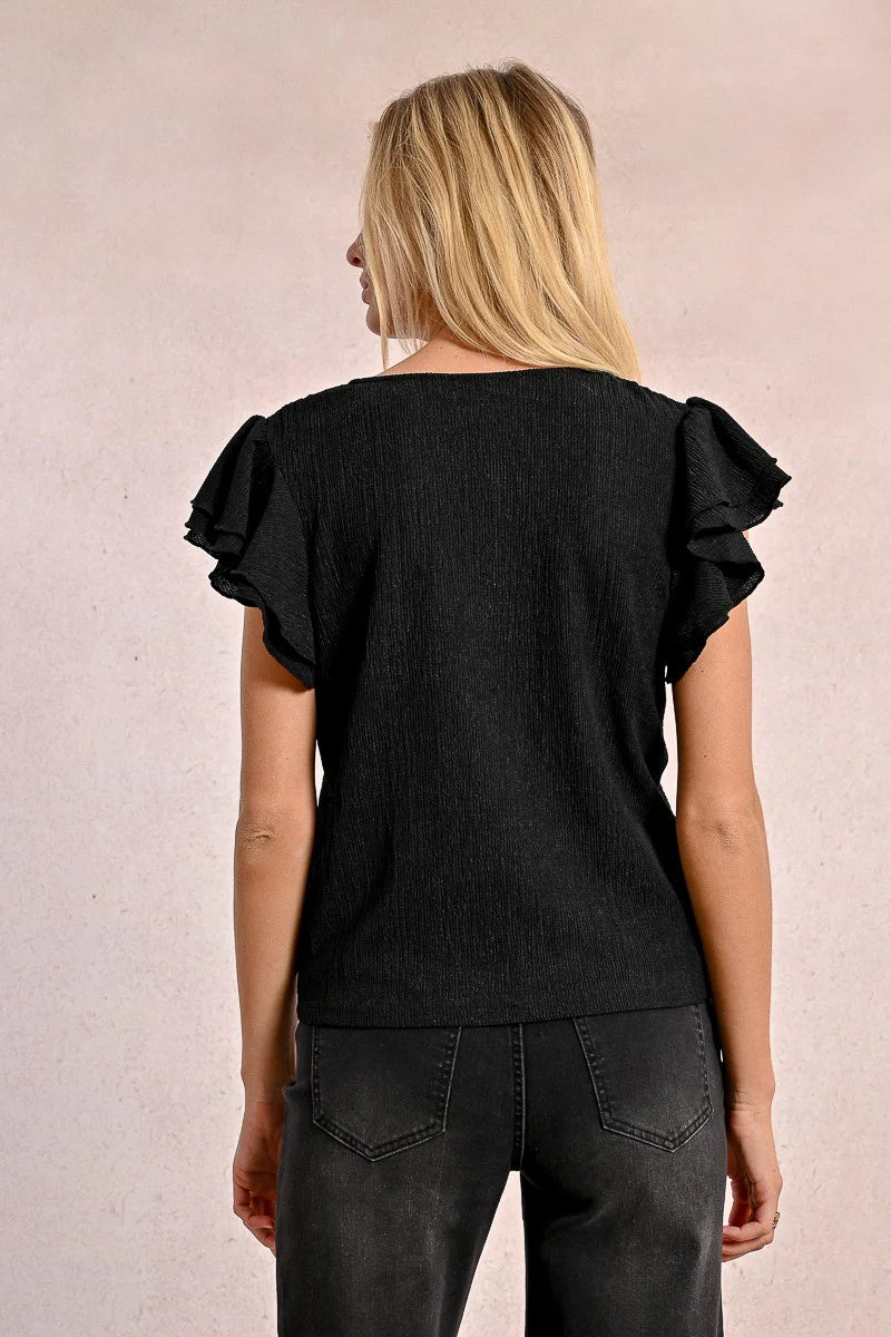 Ruffled Top-Black
