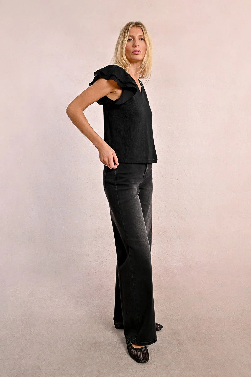 Ruffled Top-Black