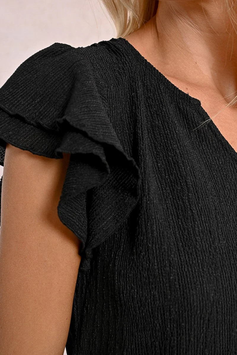 Ruffled Top-Black