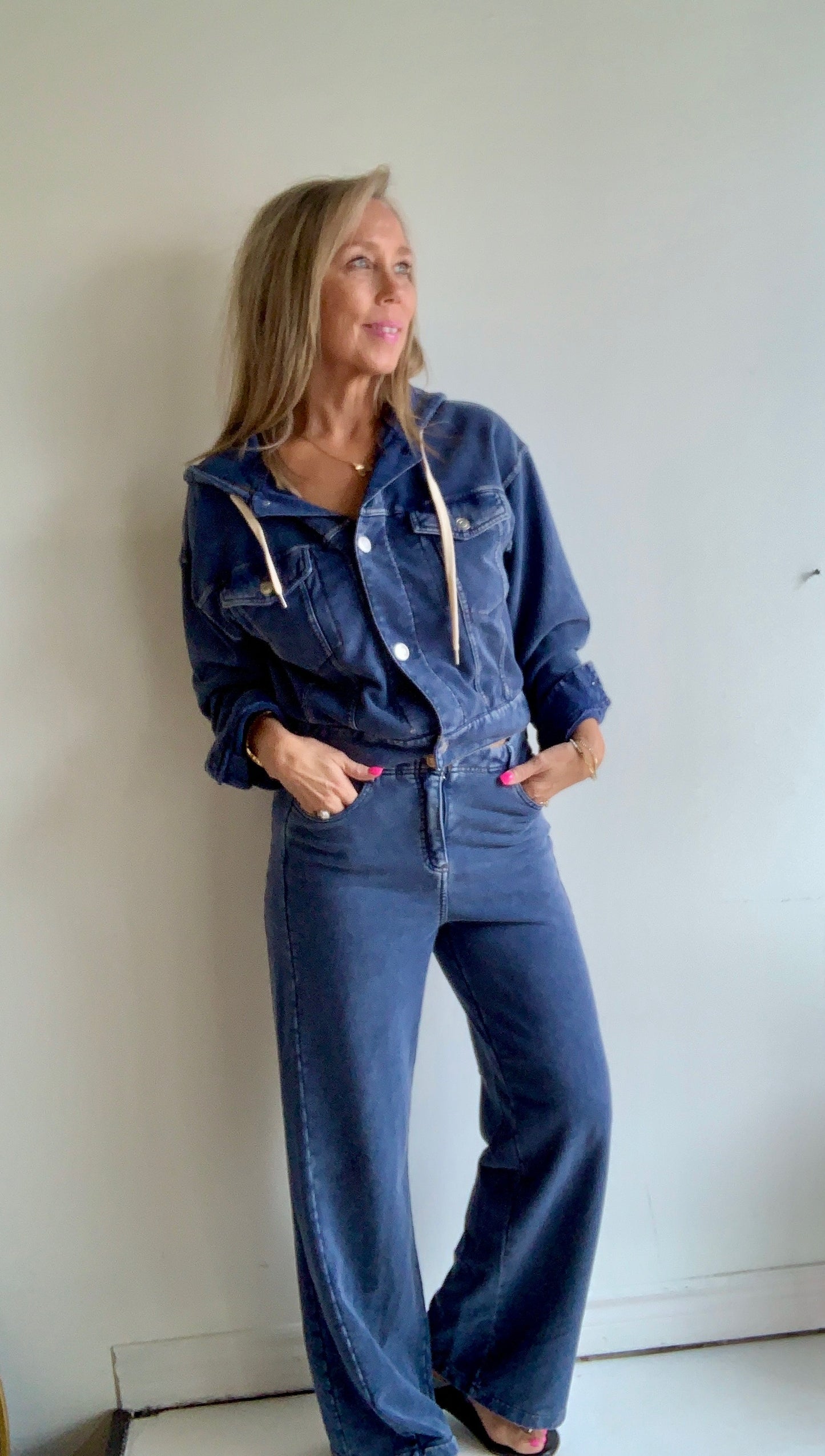 Jen Denim Look French Terry Pant-Denim Blue