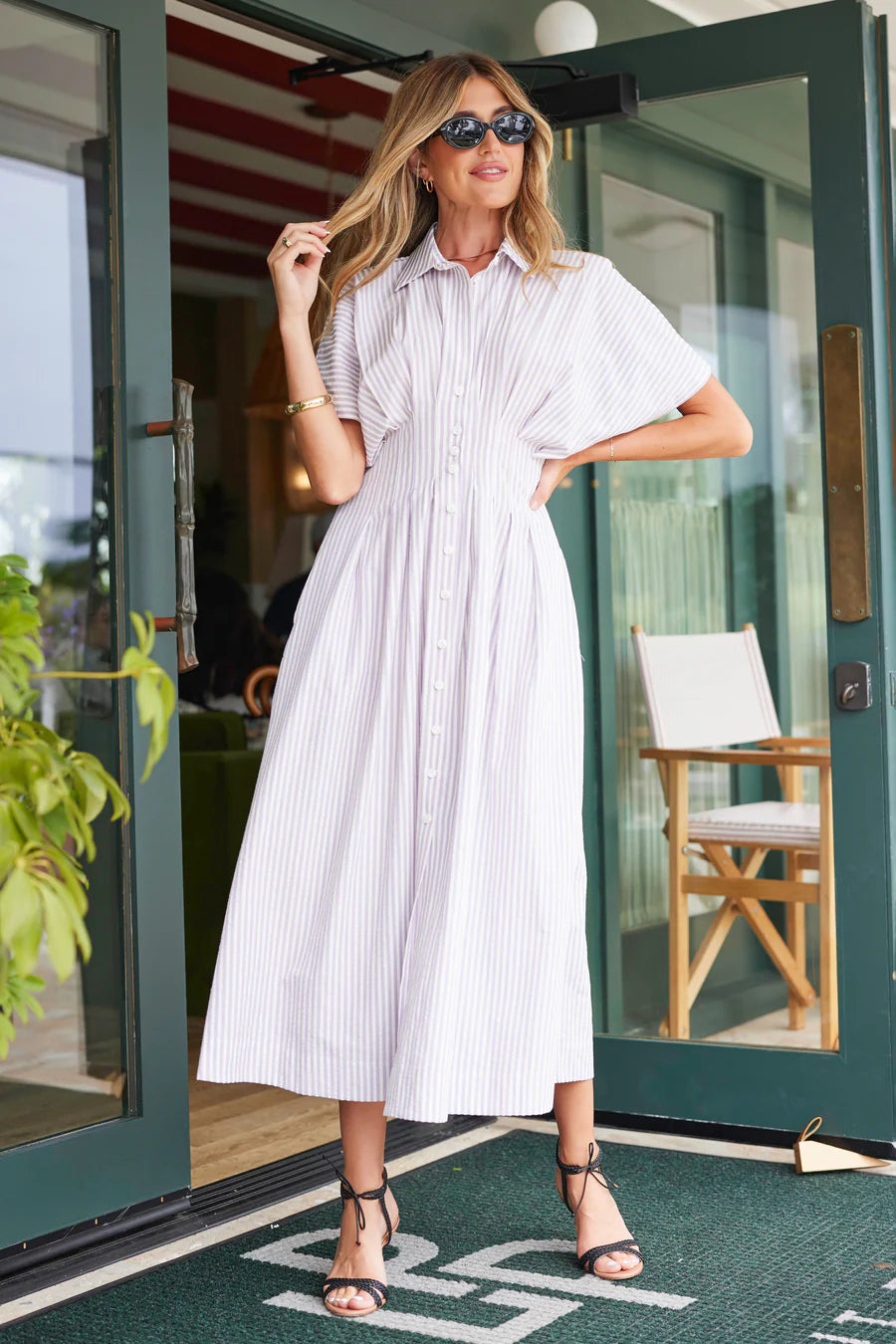 Maude Waist Detail Shirtdress-Lavender