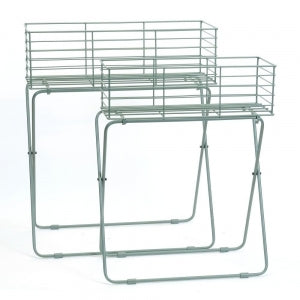 RECT GREEN WIRE BASKET ON STANDS SET OF 2