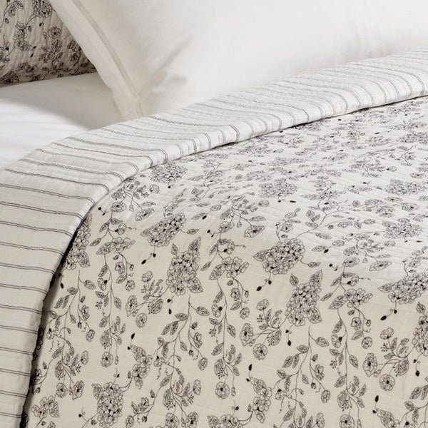 CHOCOLATE BROWN FLORAL QUILT CAMPAGNE-SUPER KING