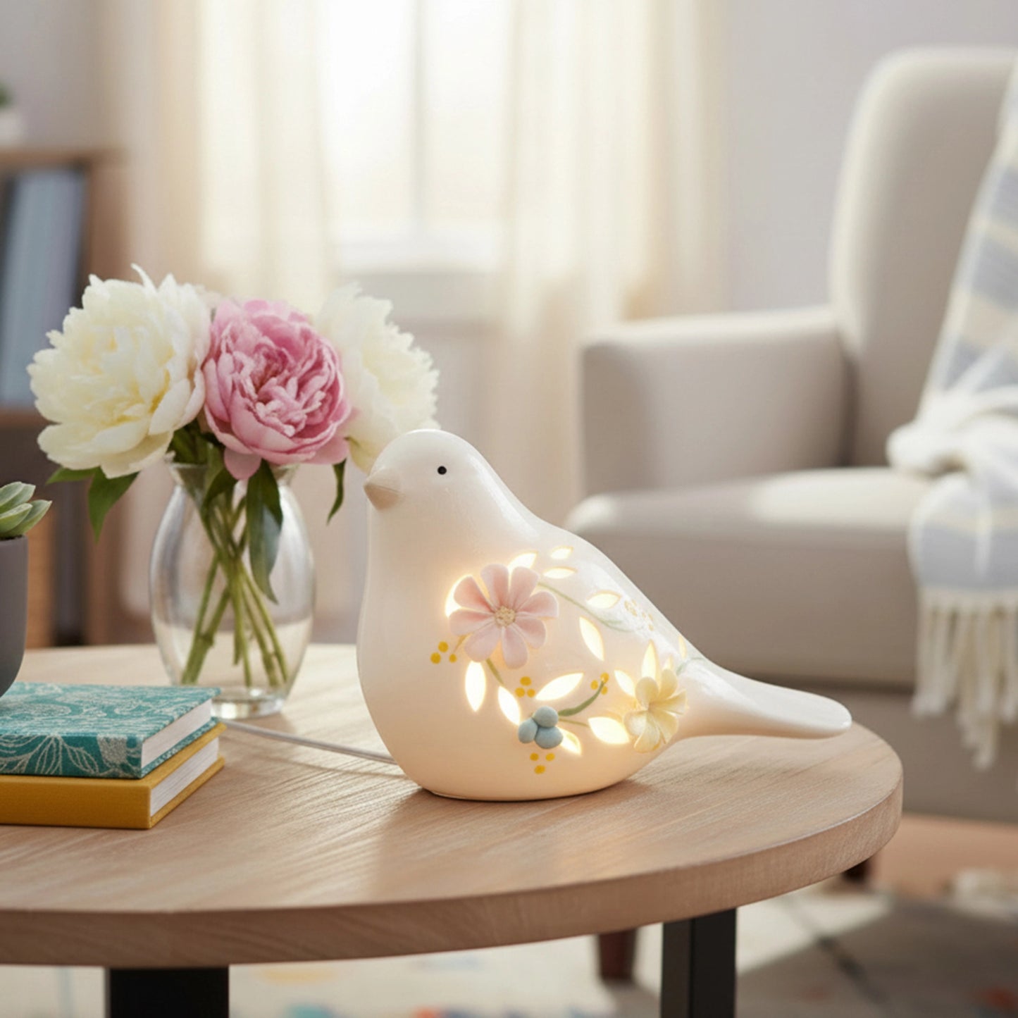 Led Porcelain Bird with Floral