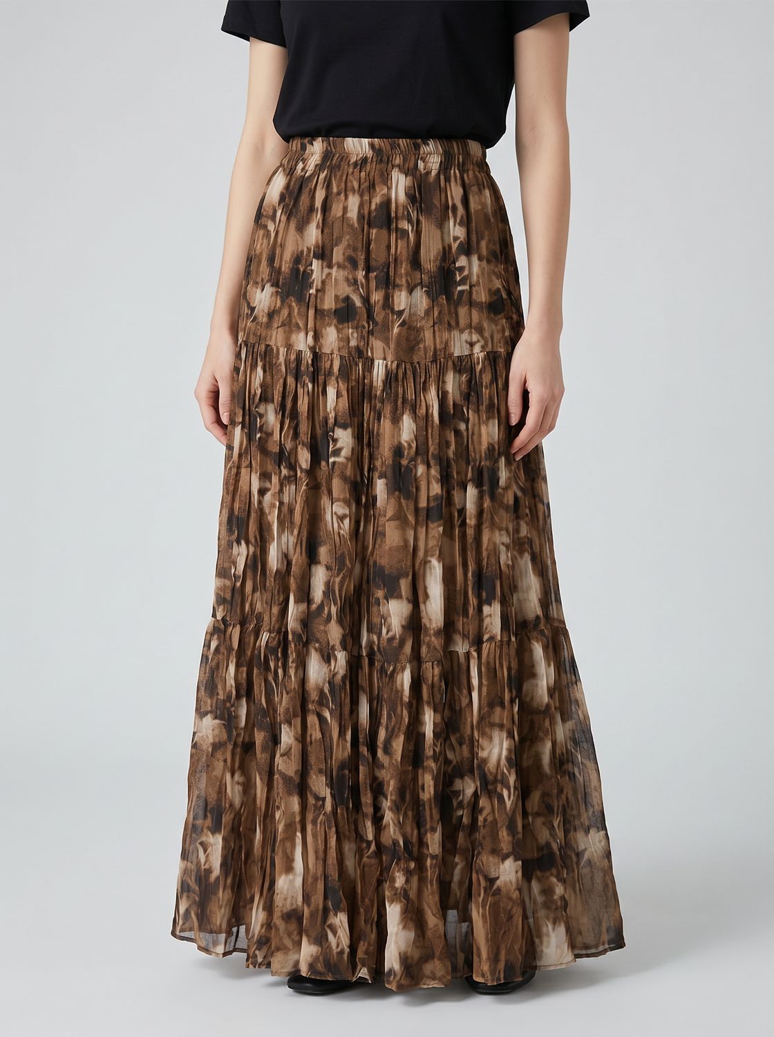 One Size Maxi Skirt-Brown & Cream