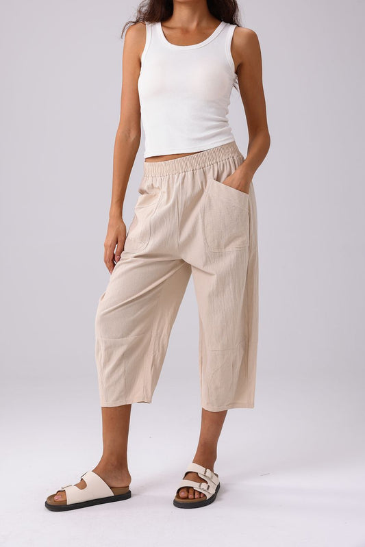 Cotton Cropped Pant-Beige(Final Sale)