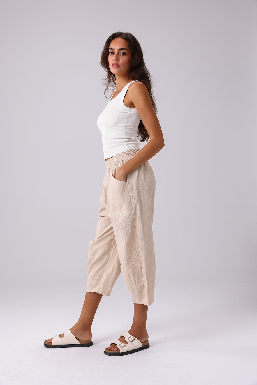 Cotton Cropped Pant-Beige(Final Sale)