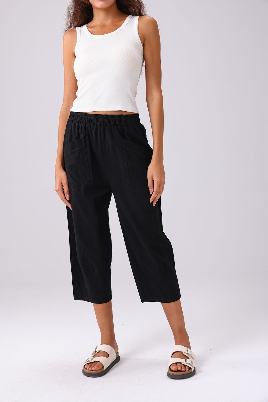 Cotton Cropped Pant-Black(Final Sale)