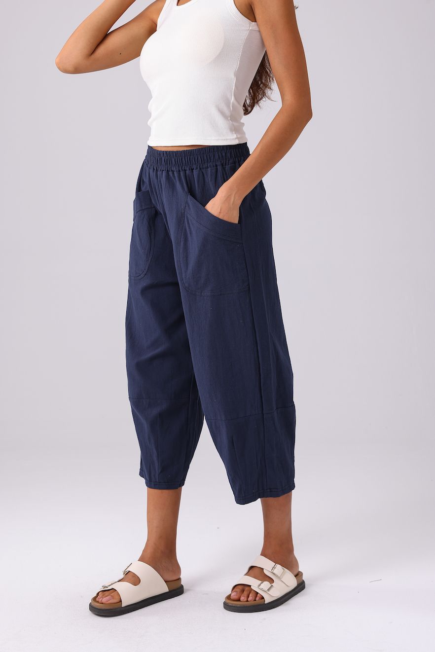 Cotton Cropped Pant-Navy (Final Sale)