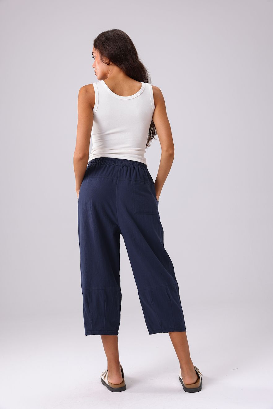 Cotton Cropped Pant-Navy (Final Sale)