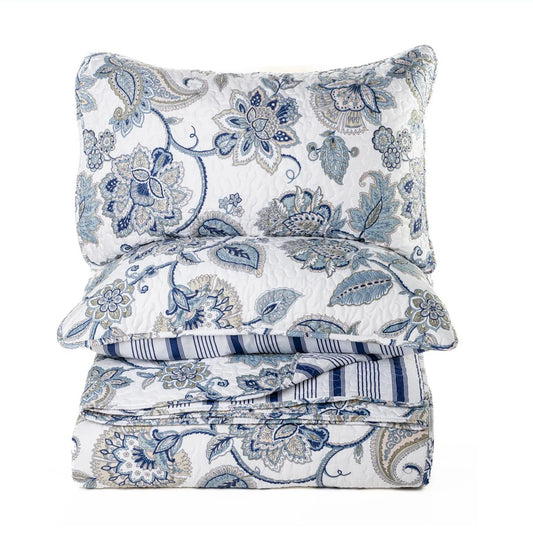 NIL NAVY AND WHITE REVERSIBLE QUILT SET-SUPER KING