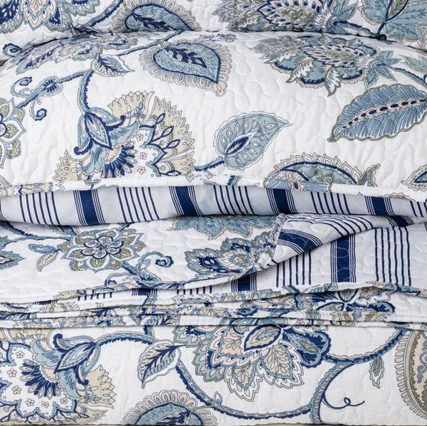 NIL NAVY AND WHITE REVERSIBLE QUILT SET-KING