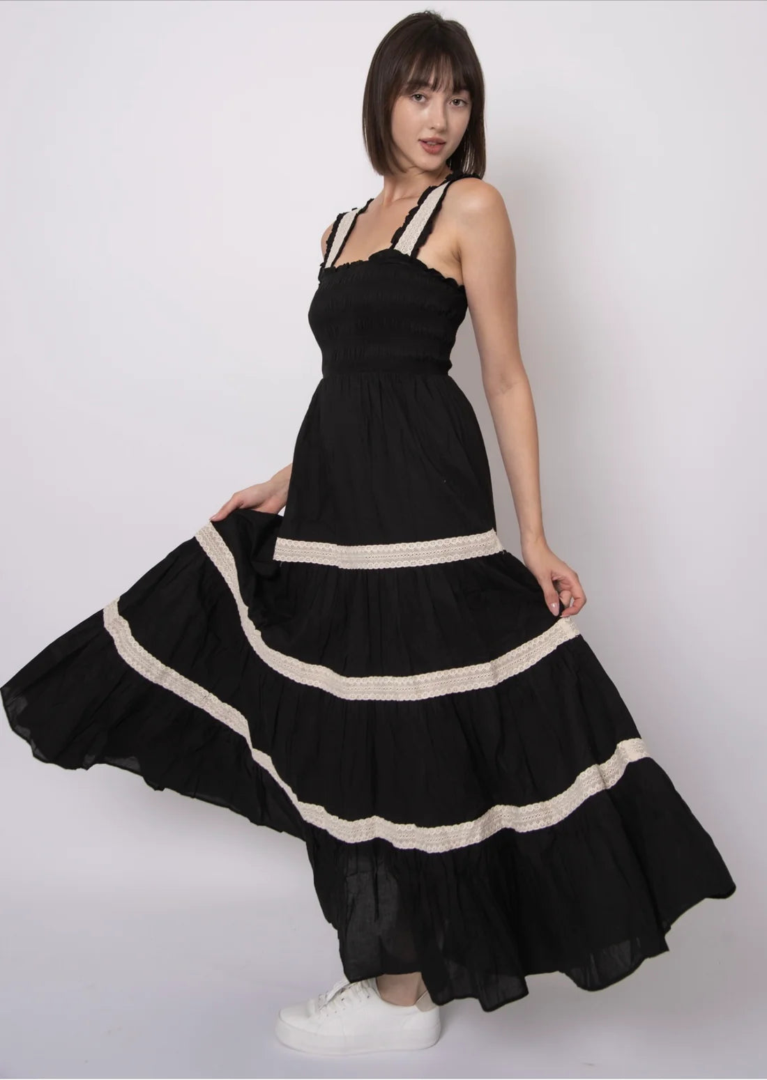 Aerie Crinkle Dress-Black/Natural