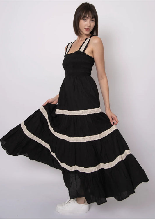 Aerie Crinkle Dress-Black/Natural