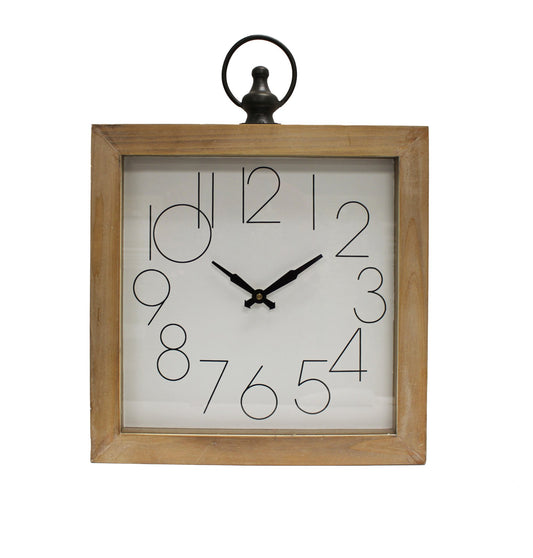 SQUARE WOOD WALL CLOCK WITH METAL ACCENT