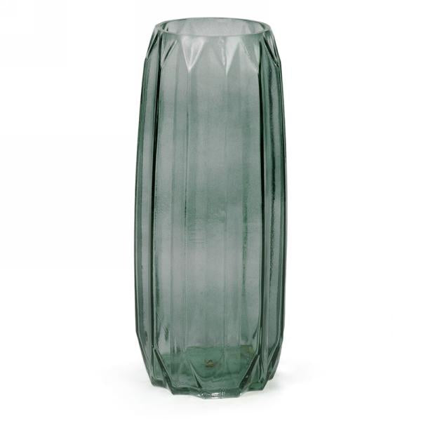 Green ridged glass vase
