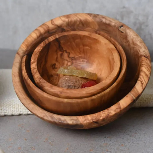 Olive wood Set of 3 round bowls