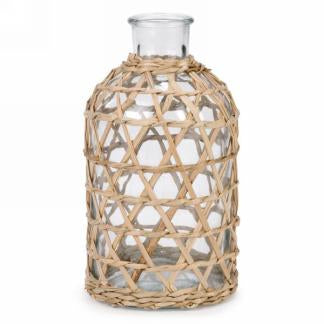 Glass vase with natural weave trim LG