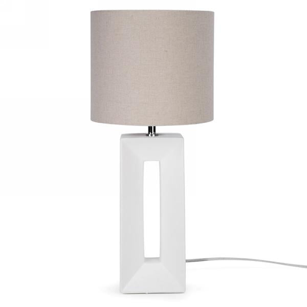 White rect base table lamp - beige shade