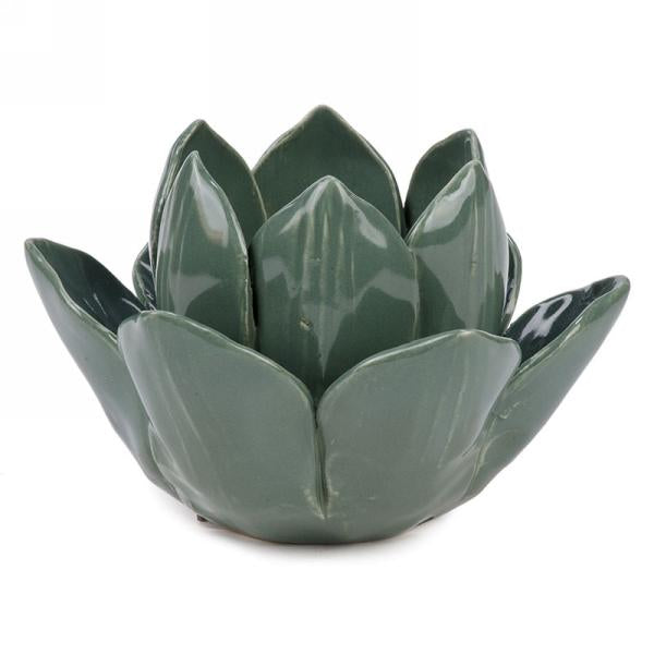 Sage ceramic lotus t-light holder