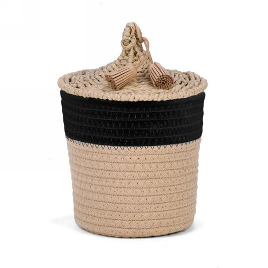 Black & natural basket with lid & tassel