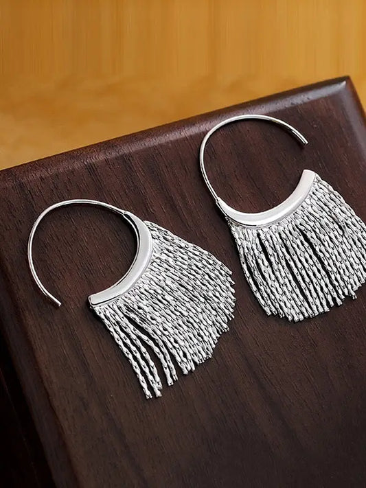 Tasseled Drop Earrings -Silver
