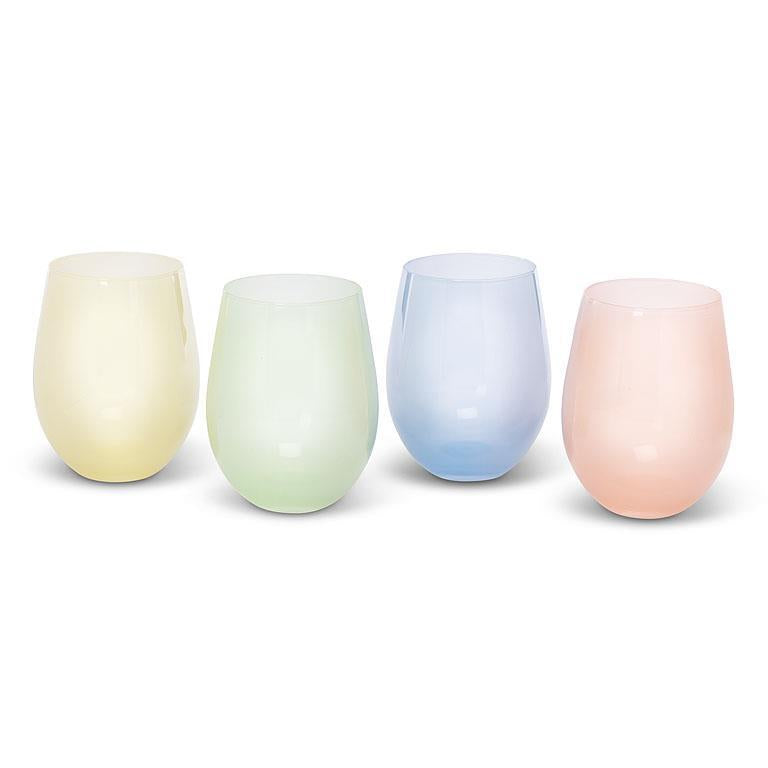 Sheer Pastel Stemless Wine Glass -Pink