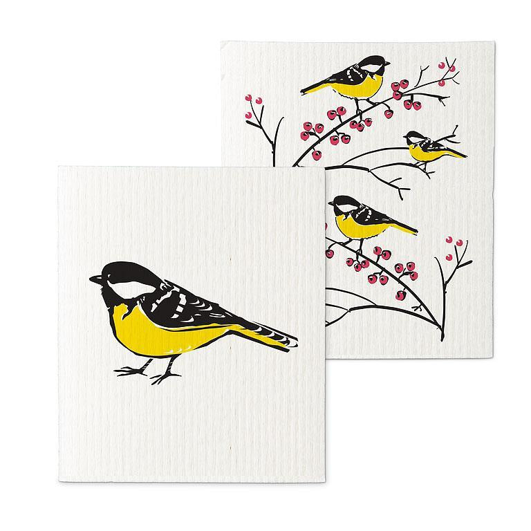 Finch on a Branch Dishcloths. Set of 2