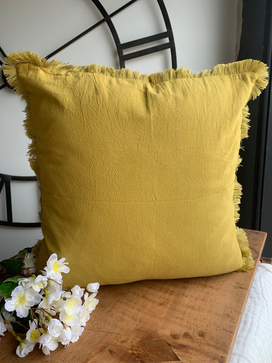 Boho Fringed Cushion-Yellow