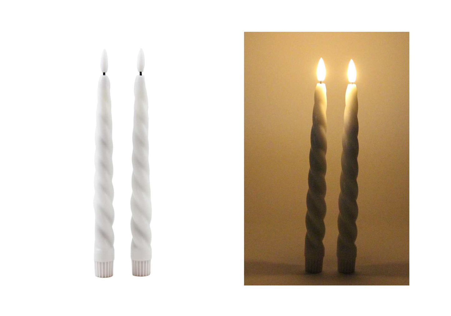 S/2 White led taper candle