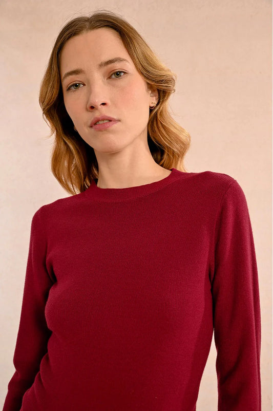 CLOSE-FITTING LONG-SLEEVED SWEATER-BORDEAUX(final sale)