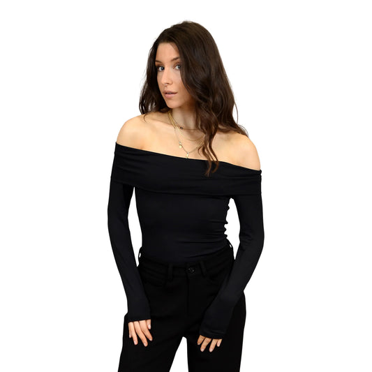 Celesta Off Shoulder Top-Black