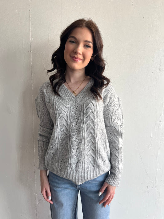 Borka V Neck Pullover-Grey Cloud