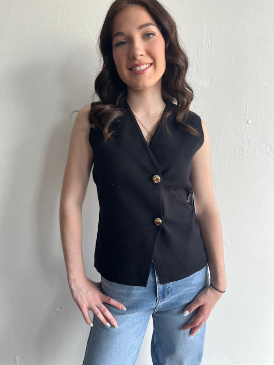 Blodwyn V neck Vest-Black