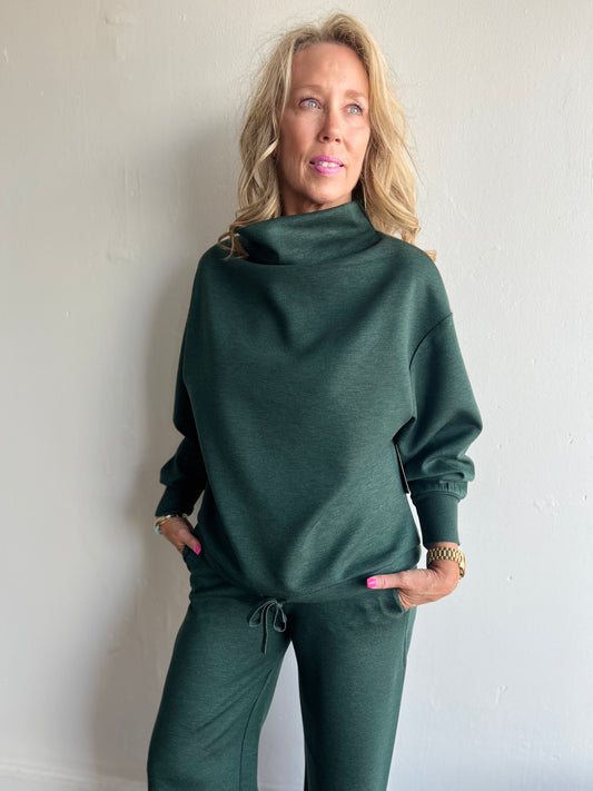 Morina Funnel Neck Top-Pine Melange