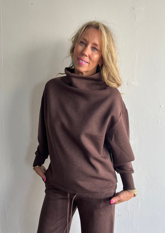 Morina Funnel Neck Top-Umber Melange
