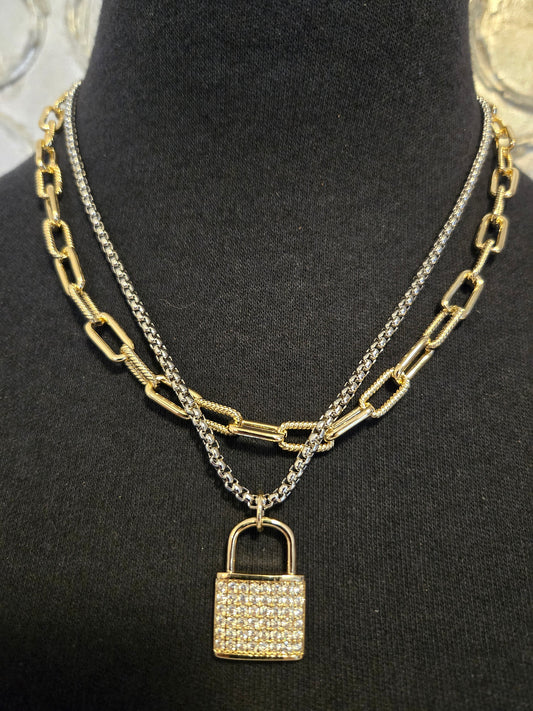 Multi Chain Pad Lock Necklace