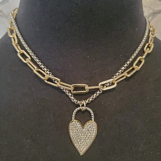 Double Stranded CZ Heart Necklace