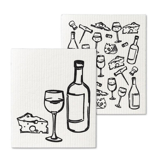 Wine & Cheese Dishcoths. Set of 2