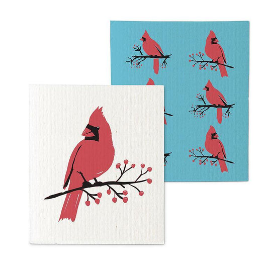 Cardinal on Branch Dishcloths. Set of 2